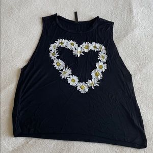 Black Daisy Flower Heart Muscle Tank Top